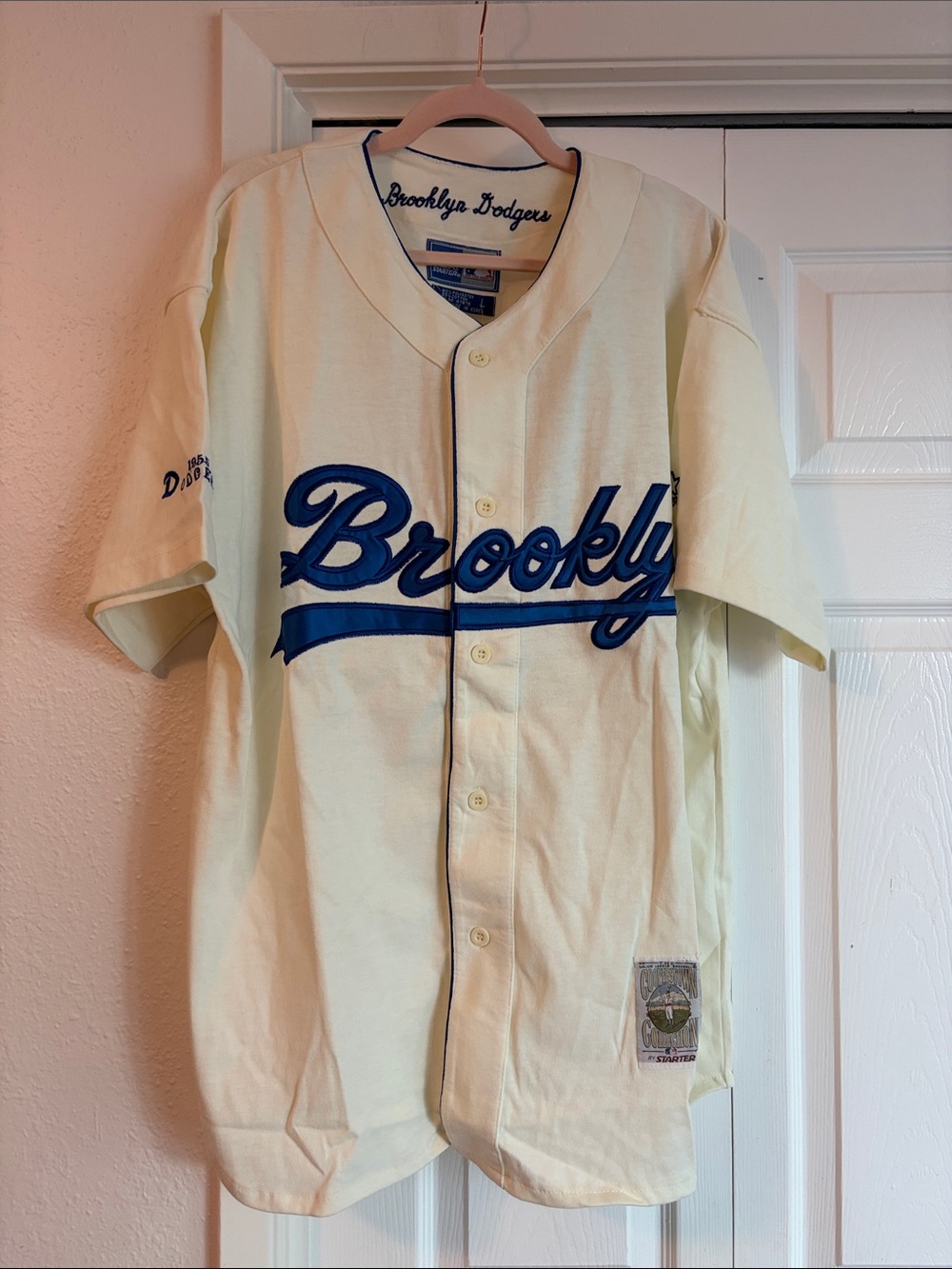 STARTER White and Royal Blue "Brooklyn" Baseball Jersey - Picture 3 of 14